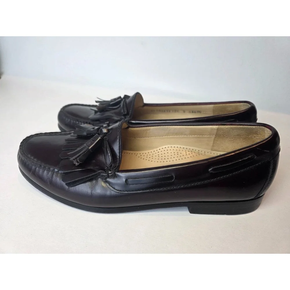 Cole Haan Men's Loafers Size 10.5 D Burgundy Tassel Slip On Boat‎ Leather Shoes